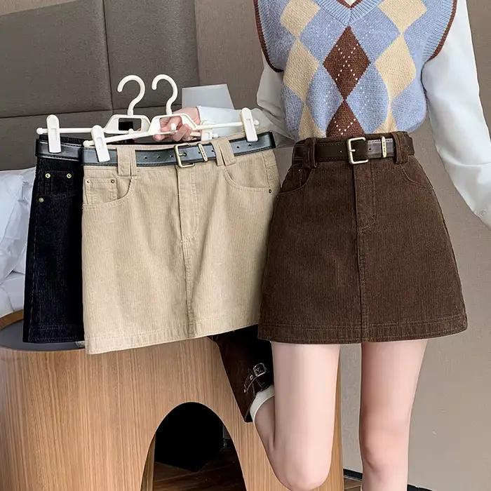 Mini Jupe Trapèze en Velours Côtelé Polyvalente Pour Femmes Style Décontracté Occasions Spéciales Automne Hiver