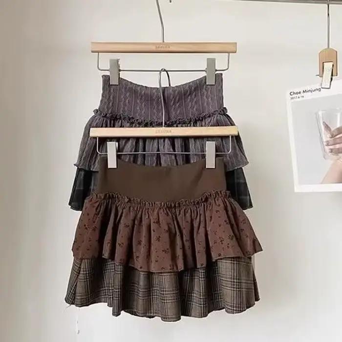 Nouvelle Mini-jupe Émoussée à Volants à Carreaux Style Punk Y2K Rock Subculture Coréen Japonais Preppy Décontractée 2026 pour Femme
