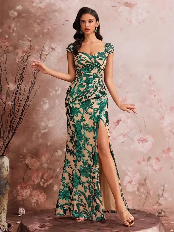 Robes de soirée élégantes fendues pour femmes, longues, style sirène, formelles, à sequins, sexy, dos nu, pour cocktail, mariage, fête, remise de diplôme