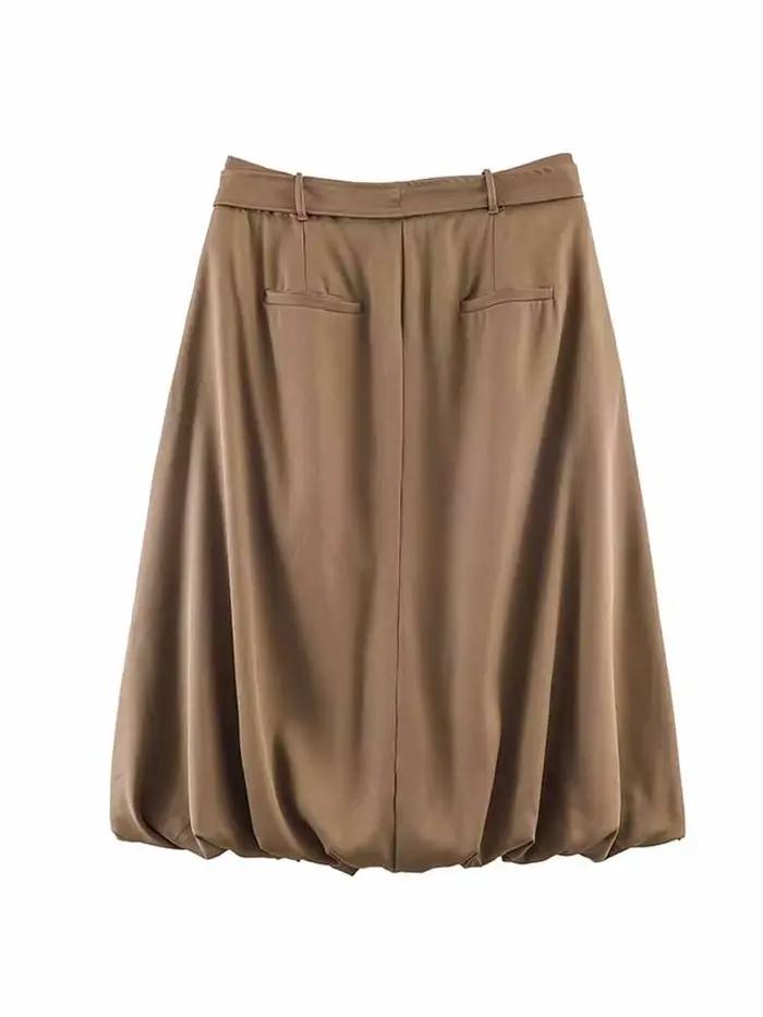 Jupe mi-longue pour femme, mode printemps, polyvalente, avec ceinture, version ballon, couleur unie, décontractée, ample, été