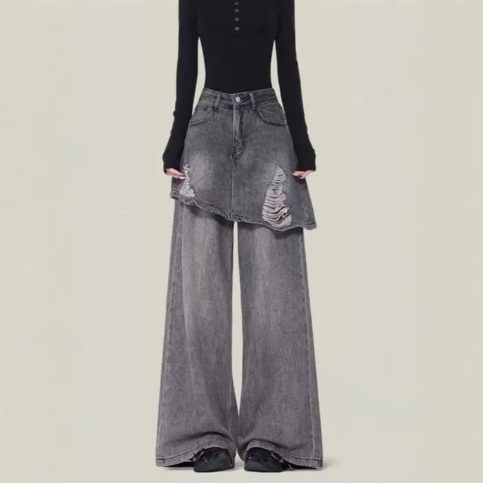Jupe-culotte intégrée effet deux-pièces en jean pour femme