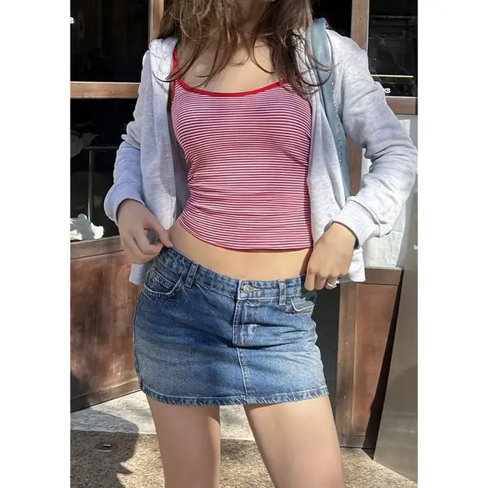 Combhasaki Vintage Jean jupes pour femmes Denim taille basse Stretch moulante