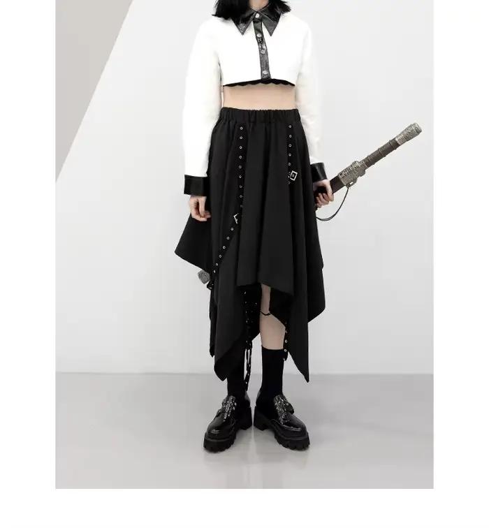 Jupe Longue Irrégulière pour Fille, Tenue Gothique de Longueur Moyenne, Style Punk, Y2k, Nouvelle Collection