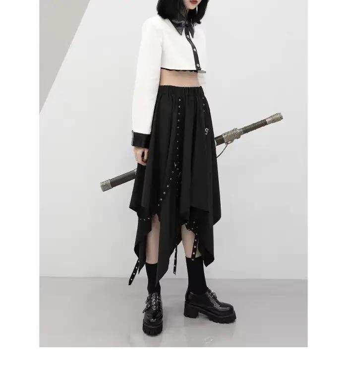 Jupe Longue Irrégulière pour Fille, Tenue Gothique de Longueur Moyenne, Style Punk, Y2k, Nouvelle Collection