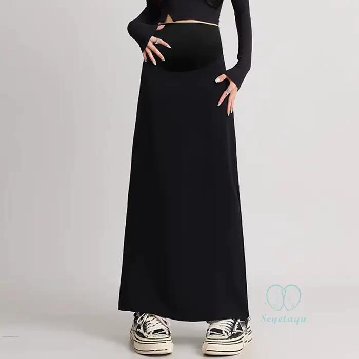 Jupes Maxi sulfNoires à Fente Arrière pour Femme Enceinte