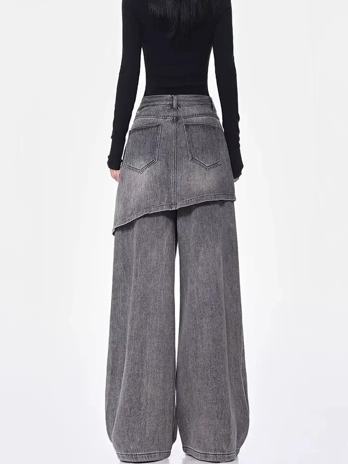 Jupe-culotte intégrée effet deux-pièces en jean pour femme