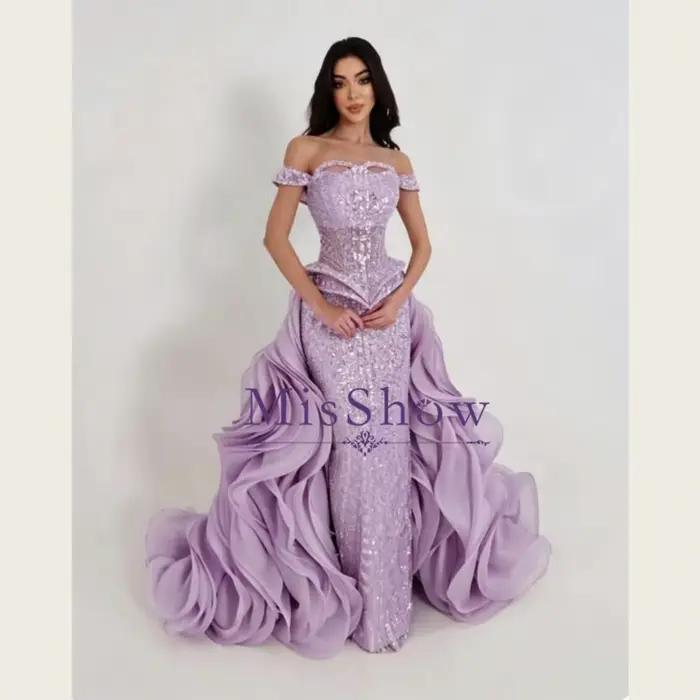 Robes de soirée haute couture MisShow, ornées de perles, épaules dénudées, traîne à couches ondulées, robe de bal sirène, robes de cérémonie exquises