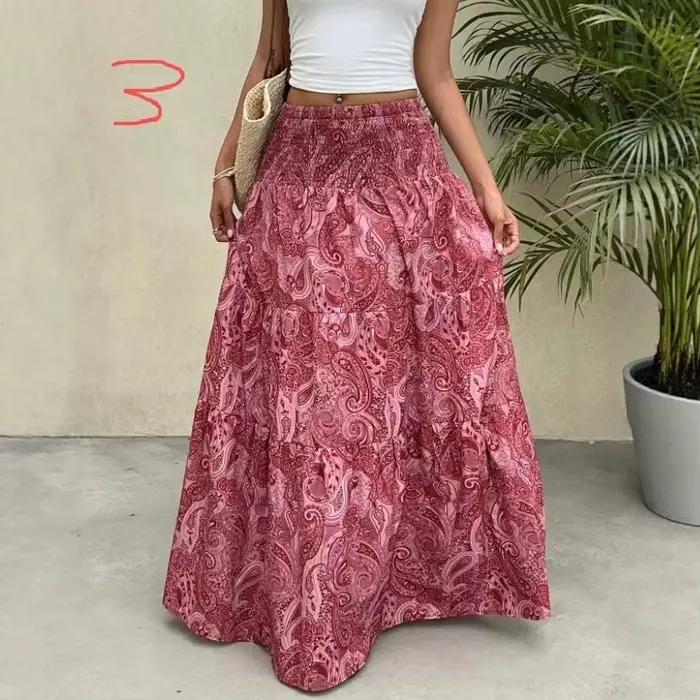 Jupe longue bohème taille haute à imprimé floral pour femme – Nouvelle collection été