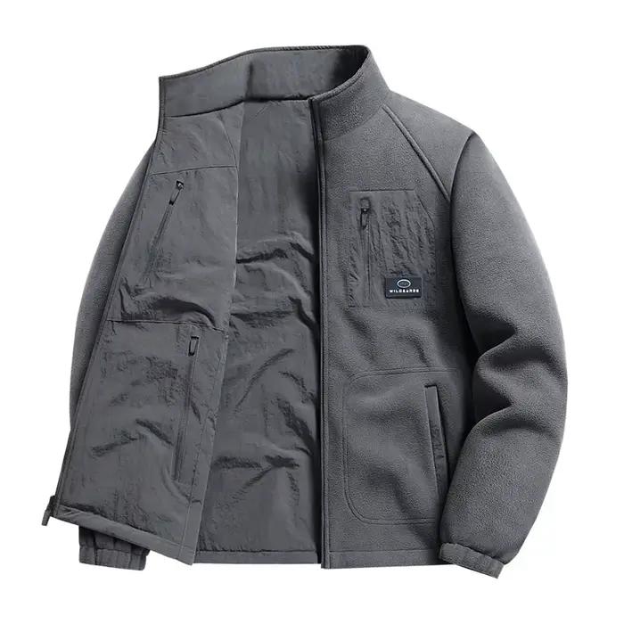 Veste polaire pour hommes, double face, imperméable, avec fermeture éclair intégrale, cardigan en velours, doublure polaire pour l'automne et l'hiver, 96858A