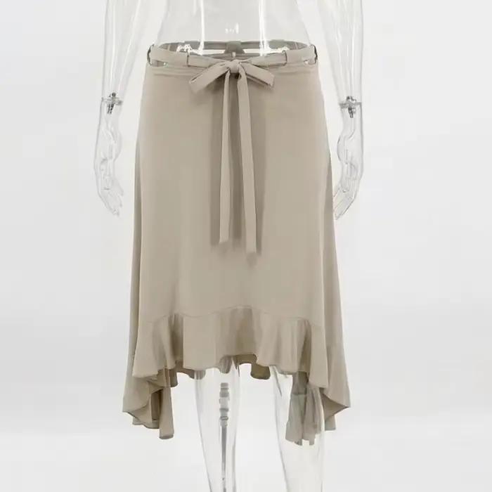 Jupe longue kaki Y2K taille basse découpée pour femme