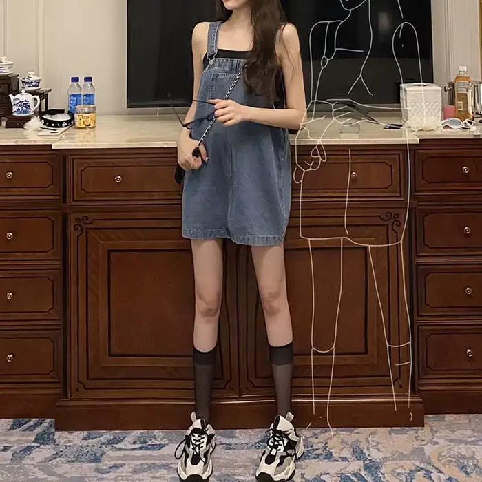 Jupe en jean à bretelles pour femme, tenue d'été ample, taille haute