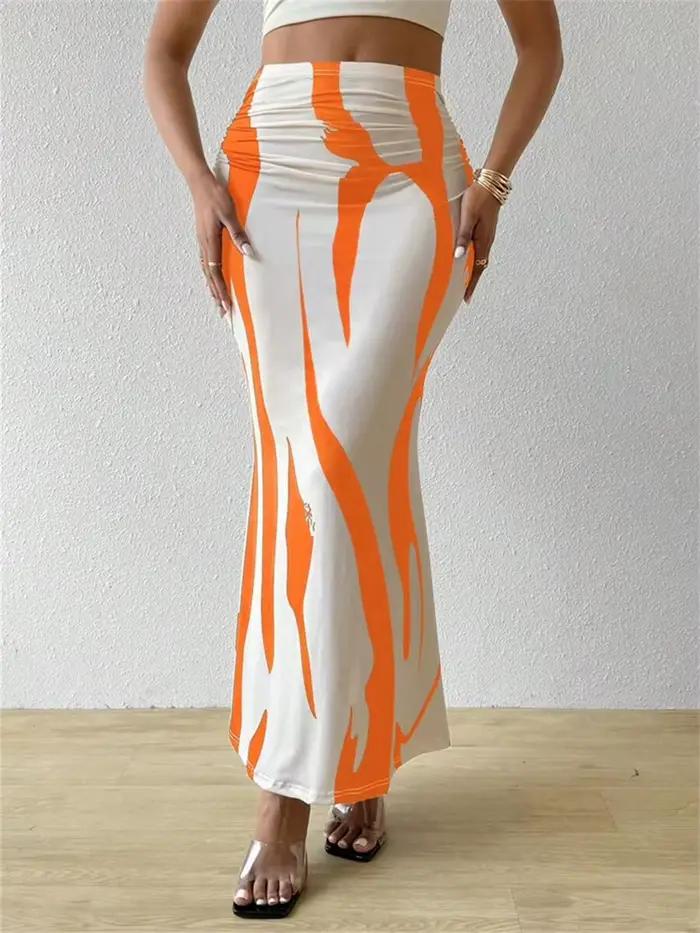 Jupe longue moulante d'été pour femmes, décontractée, taille haute, imprimé zèbre, coupe cintrée, élégante, queue de poisson