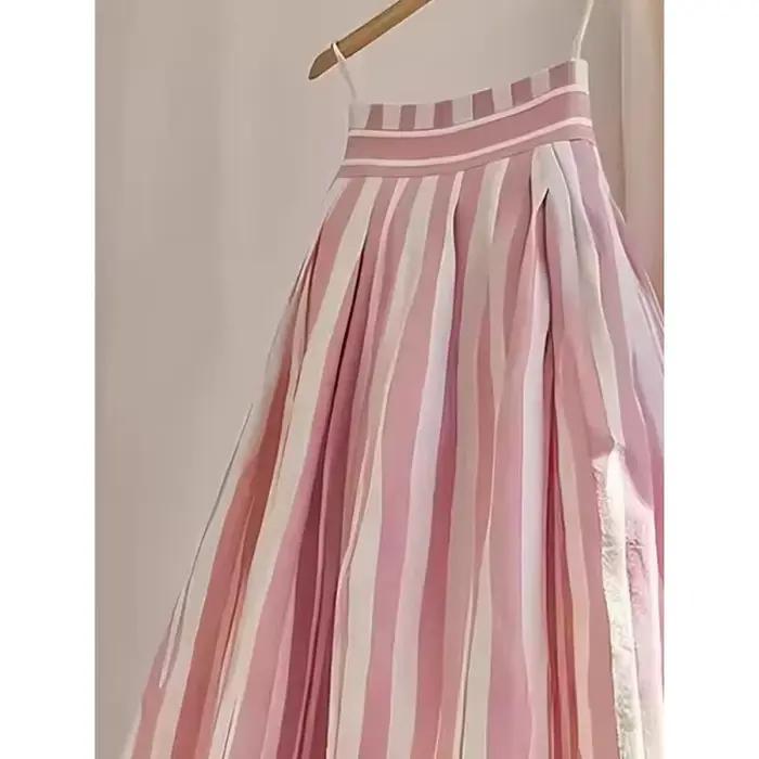 Jupe mi-longue rétro taille haute trapèze pour femmes