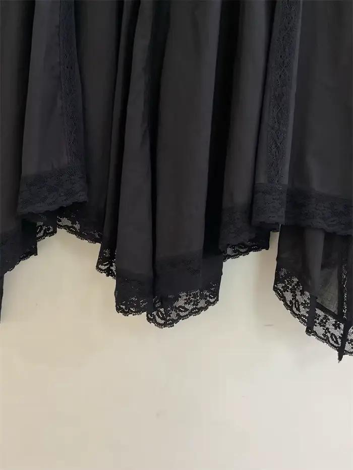 Jupe 100% Coton Femme Taille Haute Plissée Ourlet Irrégulier avec Empiècements en Dentelle Longueur Midi Nouvelle Collection Été 2026