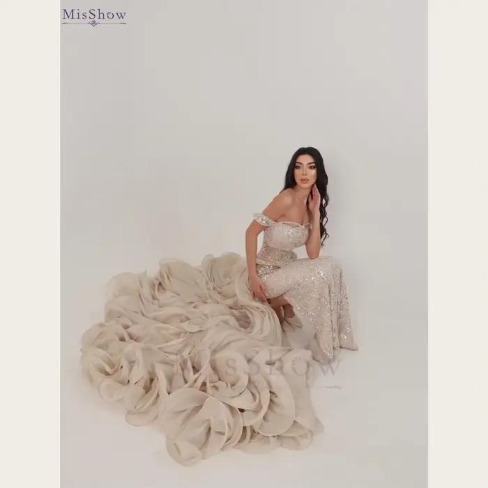 Robes de soirée haute couture MisShow, ornées de perles, épaules dénudées, traîne à couches ondulées, robe de bal sirène, robes de cérémonie exquises