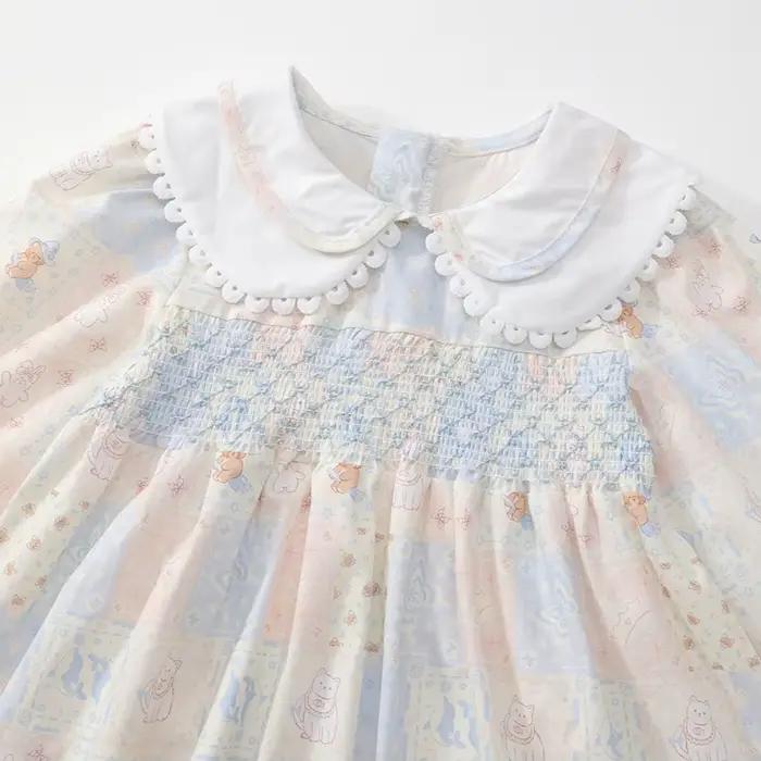 Robe à col pour filles, nouveau Style, vent doux, manches longues, robe de princesse imprimée pour bébés filles, printemps 2025