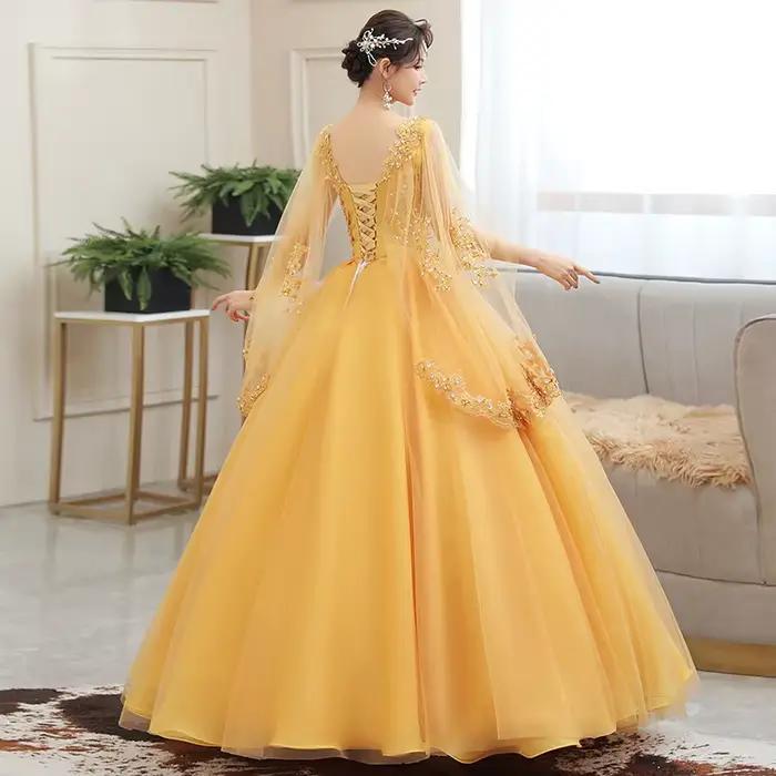 Robe longue dorée pour femme, tenue de Rh, de soirée ou de spectacle