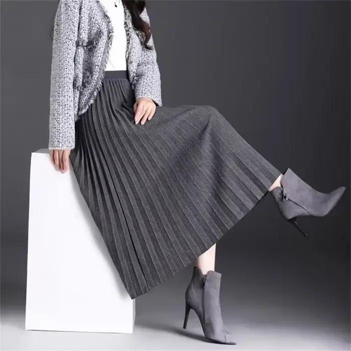Femme Vintage taille haute décontractée jupes mi-longues 2024 automne hiver
