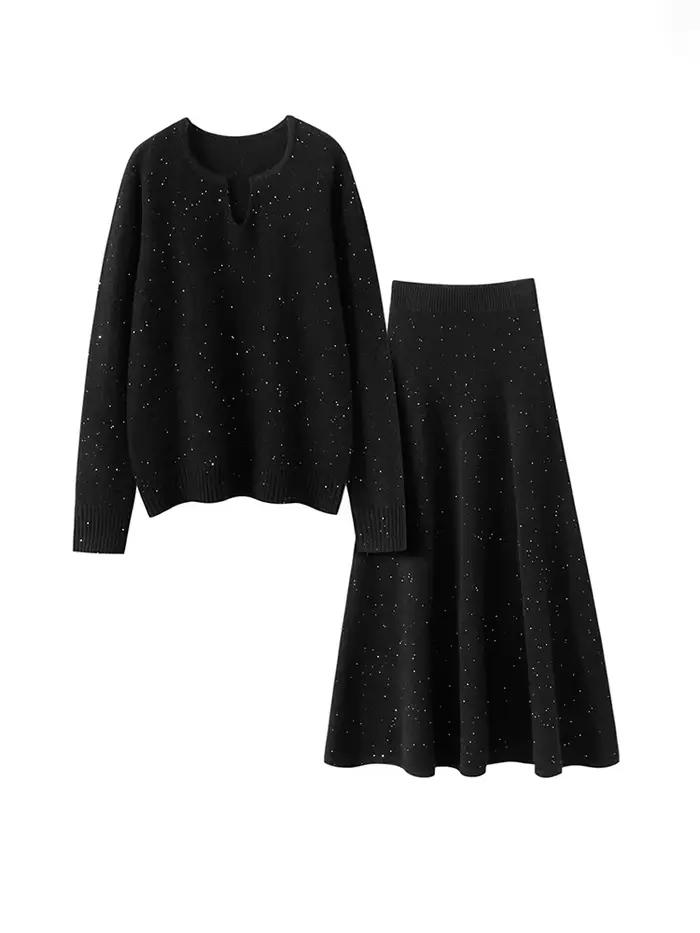 Chic femmes pull Suite jupe 100% cachemire a-ligne