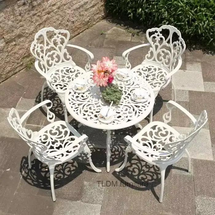 Tables et chaises en aluminium moulé pour l'extérieur, meubles de terrasse d'hôtel, table ronde en métal, cour, jardin