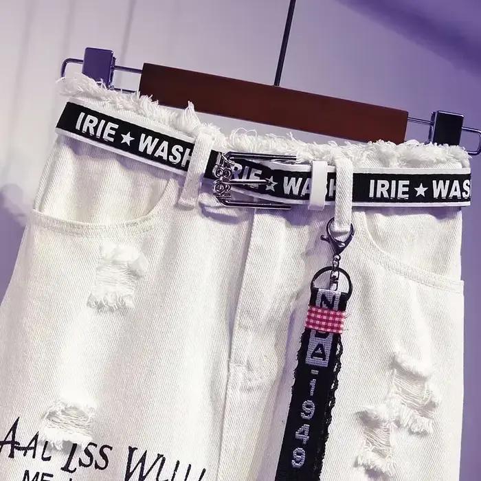 Jupe en jean blanche pour femmes, jupes longues avec lettres imprimées, style coréen, mode gothique, nouveau