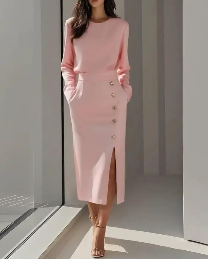 Robe midi élégante pour femme à manches longues