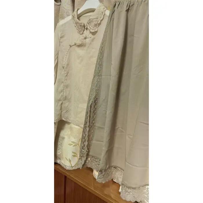 Jupe longue fendue taille haute en lin-coton pour femme