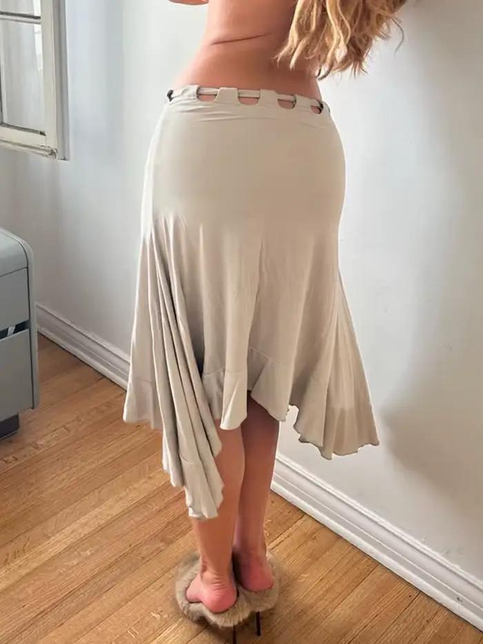 Jupe courte asymétrique à volants et lacets pour femme