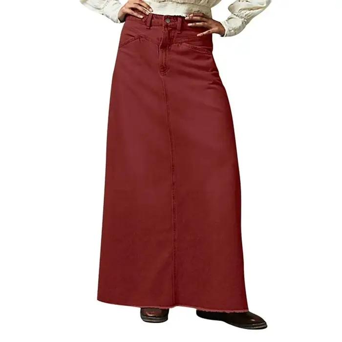 Jupe en jean maxi vintage décontractée pour femmes, ample, taille haute, ligne A, pour toutes les occasions, quotidienne, sportive, événements sociaux, plage