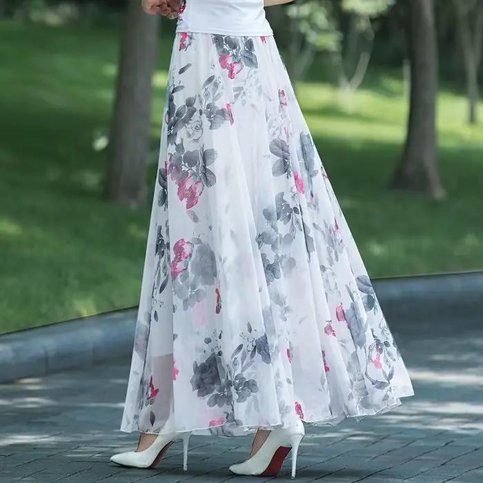 Jupe longue taille haute en mousseline de soie pour femme