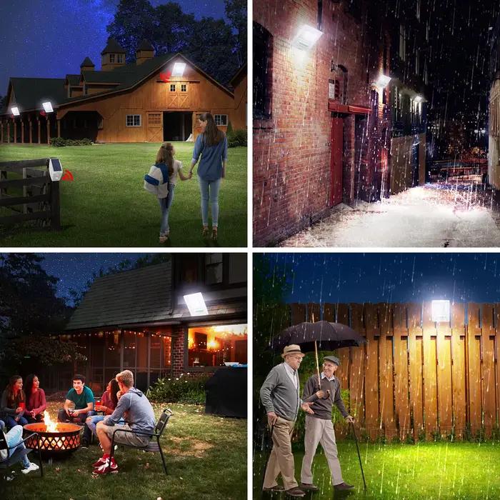 Intelamp – projecteur solaire extérieur à longue durée de vie, avec panneau solaire super grand, 12000mAh, deux capteurs, câble de 5m, pour jardin et garage