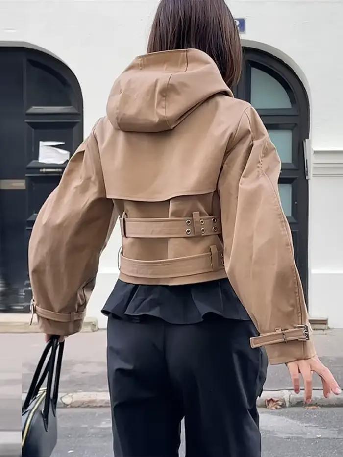 Veste courte à capuche avec Double ceinture pour femme