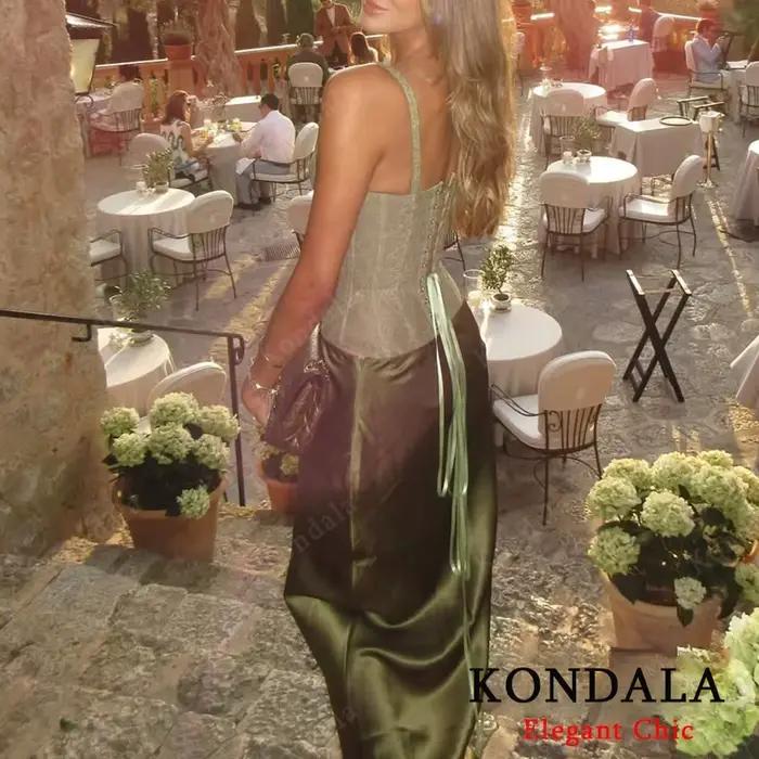 KONDALA Vintage Chic vert jaune Satin jupes taille élastique