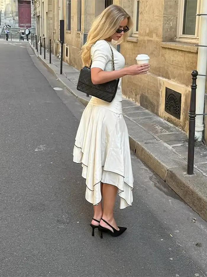 Jupe asymétrique à volants superposés pour femme