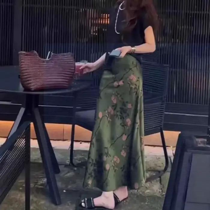 Jupe longue rétro taille haute évasée pour femme