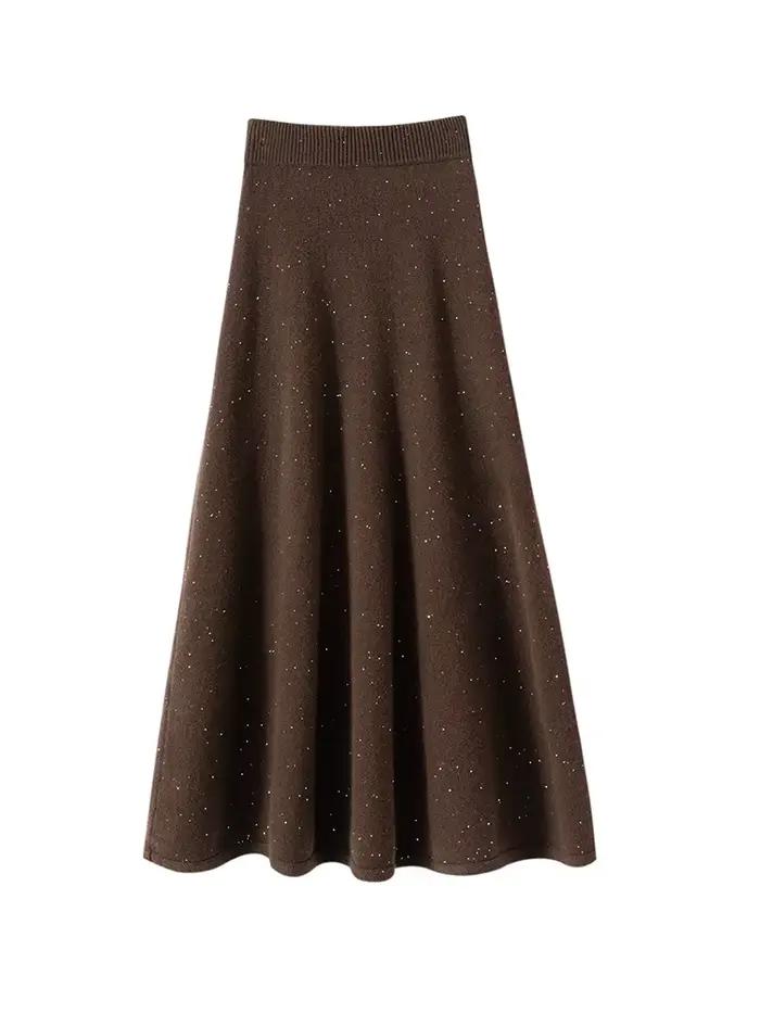 Chic femmes pull Suite jupe 100% cachemire a-ligne