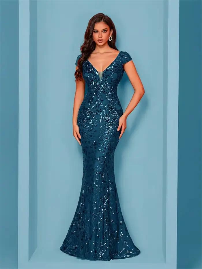 Lucyinlove élégant Champagne robe de soirée pour les femmes longue 2025 luxe sirène formelle paillettes bal de mariage fête robes de Cocktail