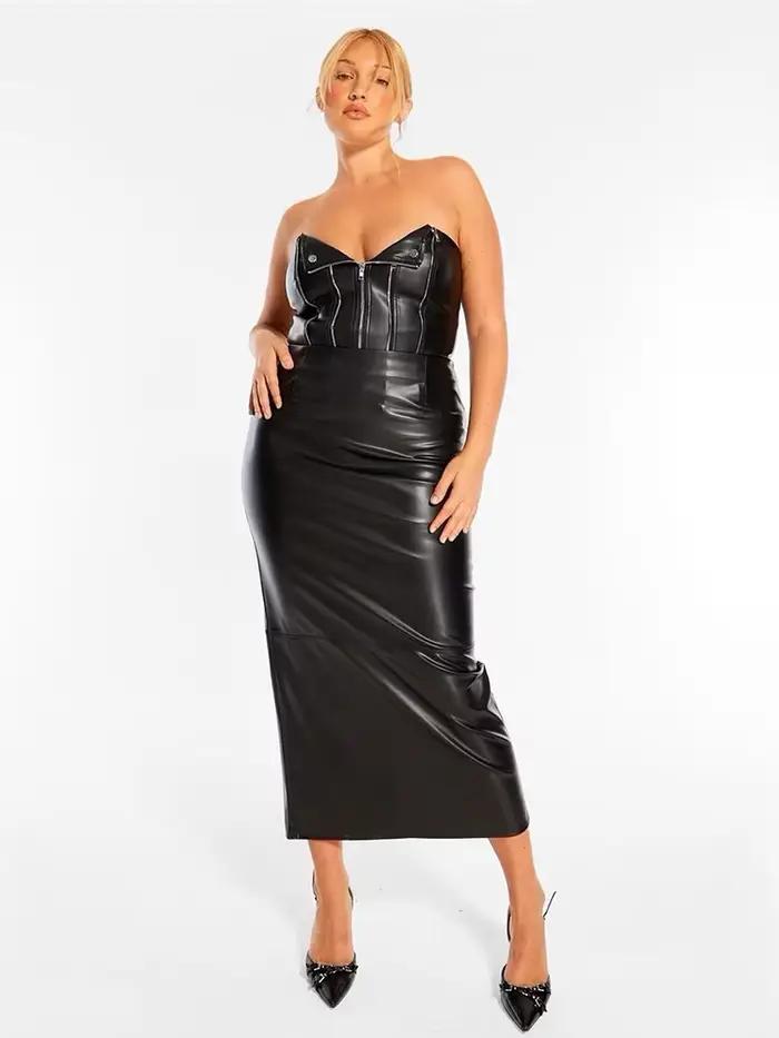Jupe midi élégante pour femme grande taille en similicuir mat