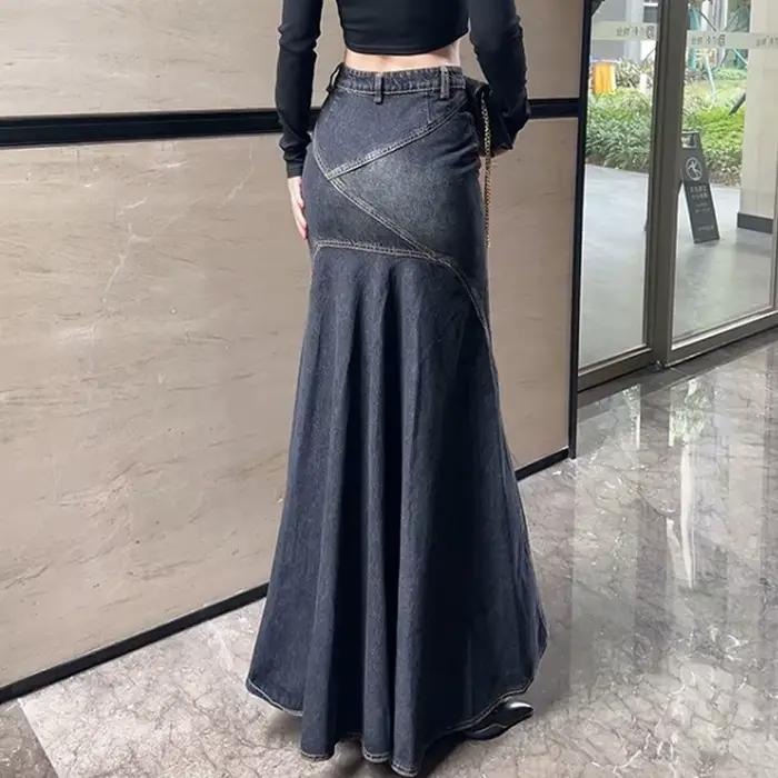 Maxi jupe femmes décontracté sirène Streatwear taille haute fermeture éclair Denim jupes Y2k Streetwear ample longue maman jean cheville longueur été