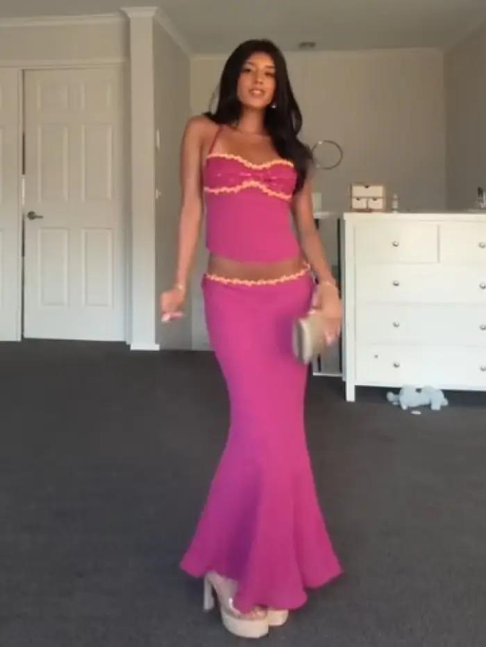 Nouvel ensemble jupe sirène et crop top licou pour événements festifs 2026 – Élégant