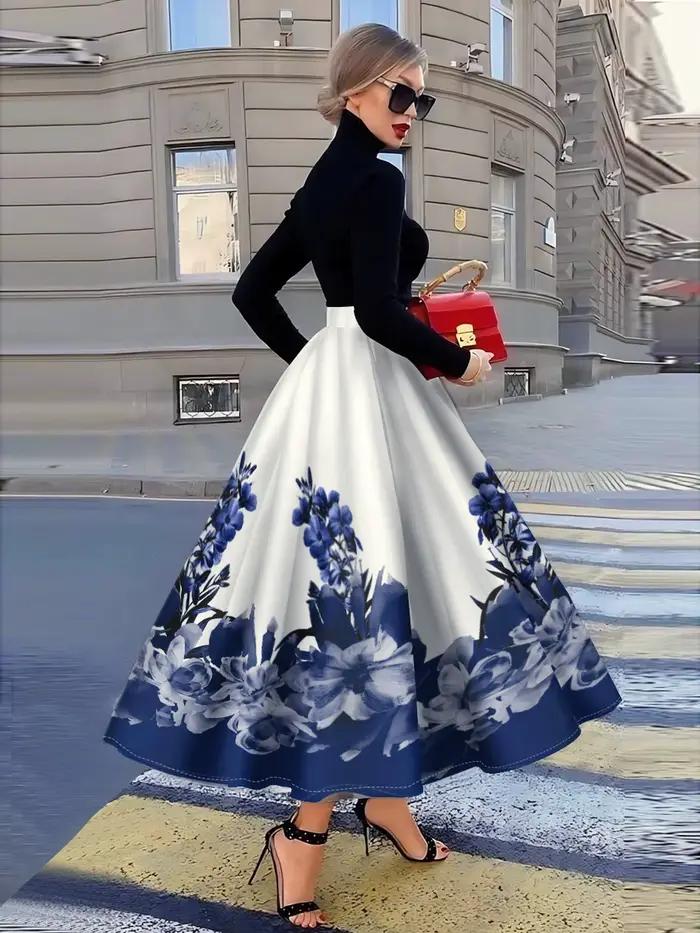 Jupe plissée mi-longue décontractée taille haute pour femme