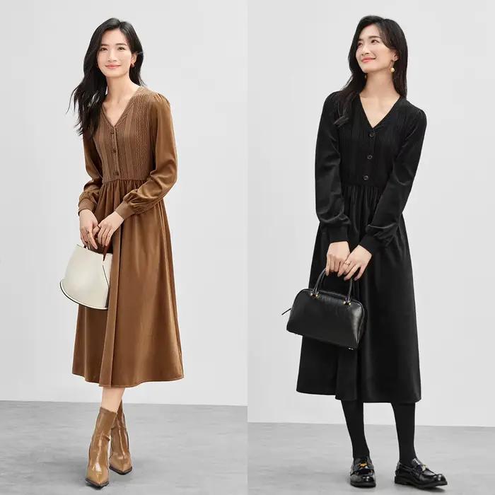 SENTUBILA Robes à manches longues pour femmes en velours côtelé