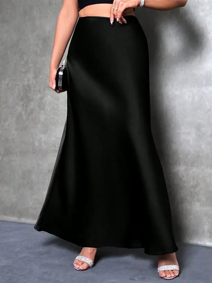 Jupe élégante en satin de couleur unie à taille haute