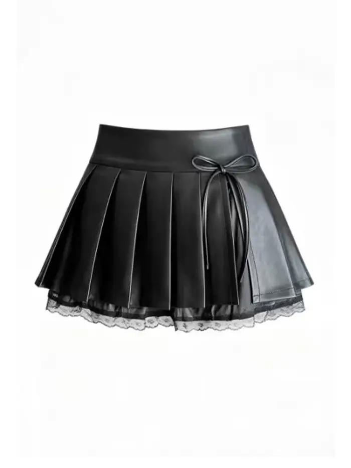 Mini-jupe noire gothique en cuir PU pour femme