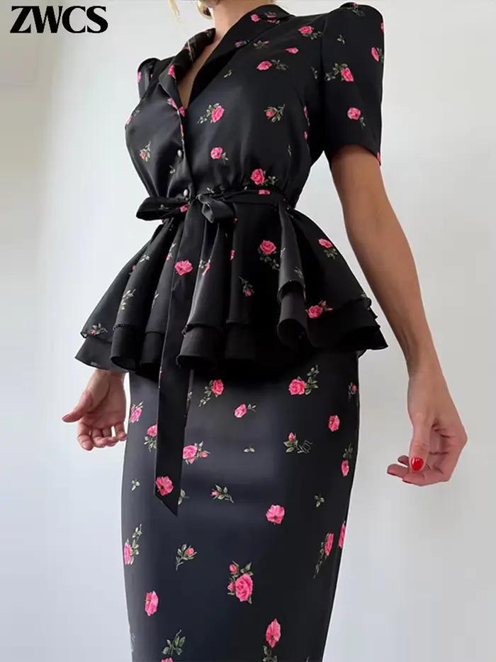 Ensemble de jupes pour femmes à imprimé floral et volants