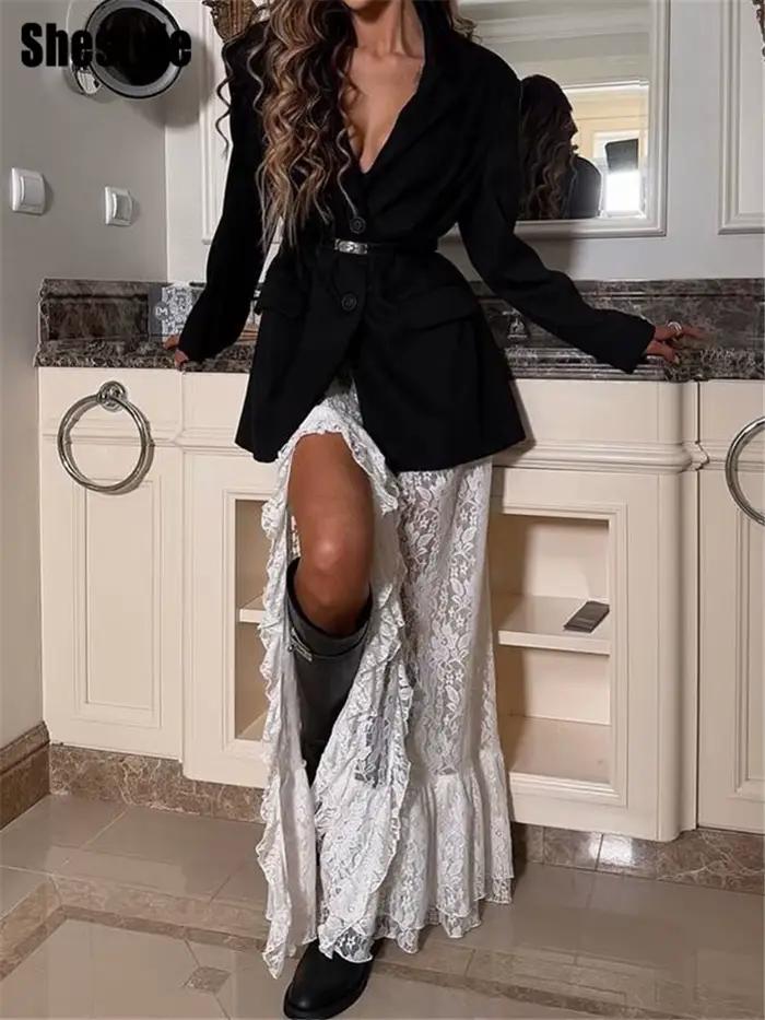 Shestyle – jupes longues transparentes en dentelle pour femmes