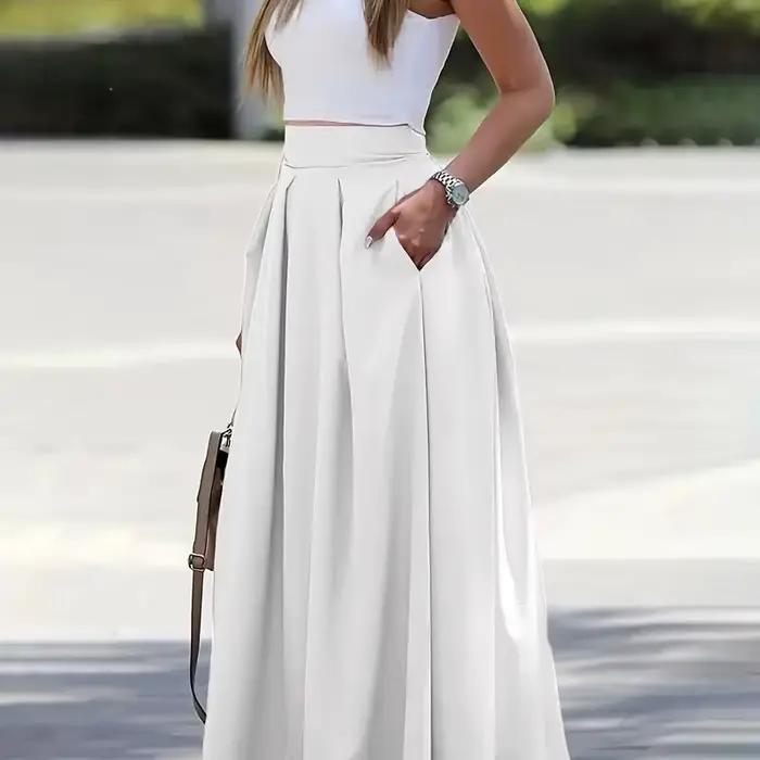 Jupes longues pour femmes printemps été taille haute couleur unie jupe longue