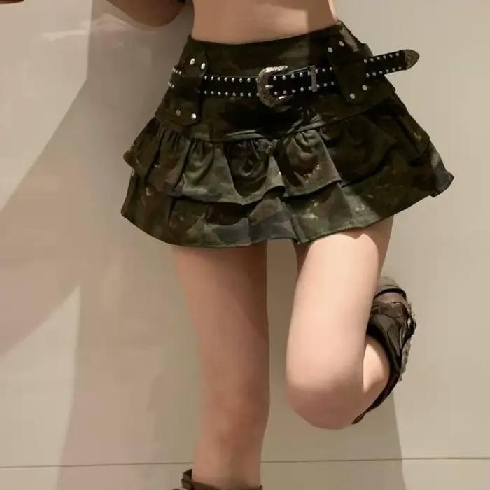 Jupes plissées sexy pour femmes Camouflage Y2k Spice Girl Cake Culottes Jupe courte avec ceinture