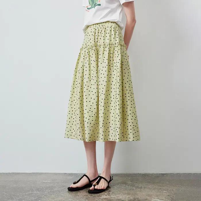 Jupe en Lyocell pour Femme TOYOUTH Été 2026 Vert Clair à Volants Style Rétro Français à Pois Vintage