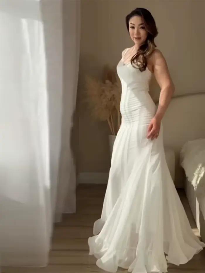 Jupe longue sirène élégante à pois froncée taille haute